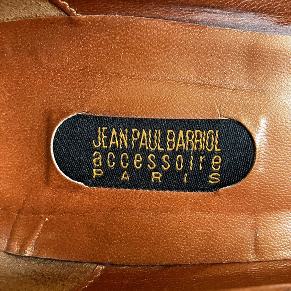 EUC VTG Jean Paul Barriol black leather pump w/ankle strap & bows - Picture 7 of 14